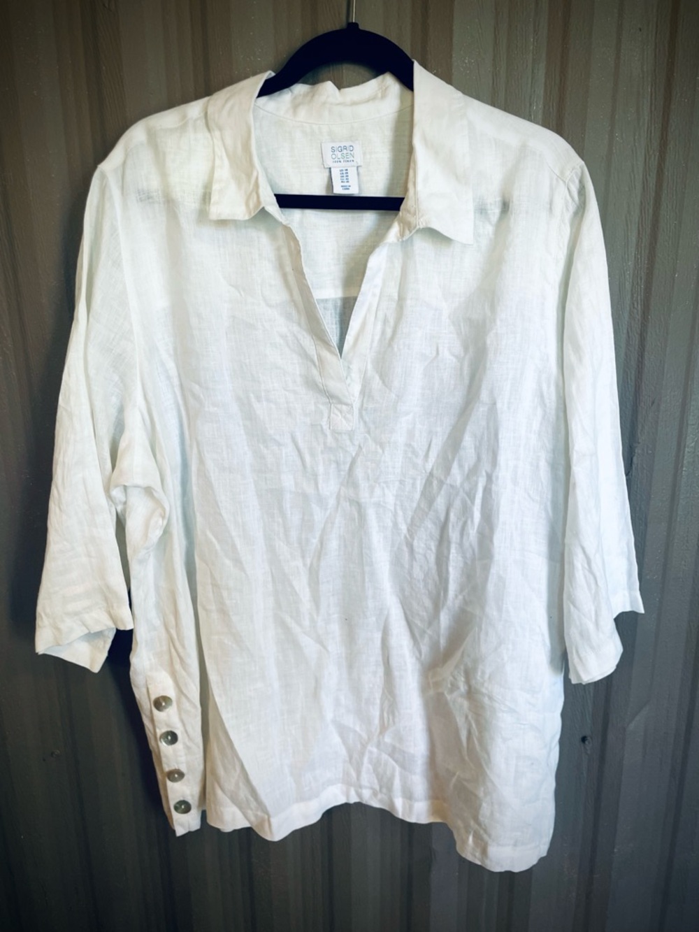 Sigrid Olsen White 100% Linen Oversize Top Button Side Detail Tunic Lagenlook 1X